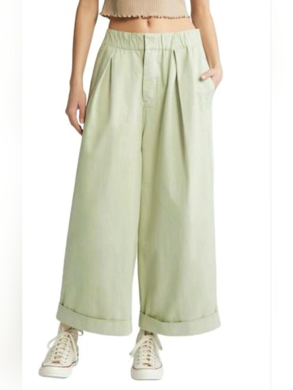Free People After Love Cuff Pants Meadow Haze Women's S Wide Leg Ankle Pant Cott - Picture 1 of 14